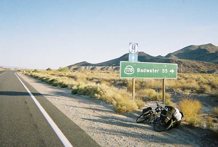 This sign for Badwater, 55 miles, tells me that my loop through Death Valley is now complete