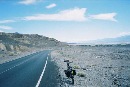 Riding down the road toward Badwater