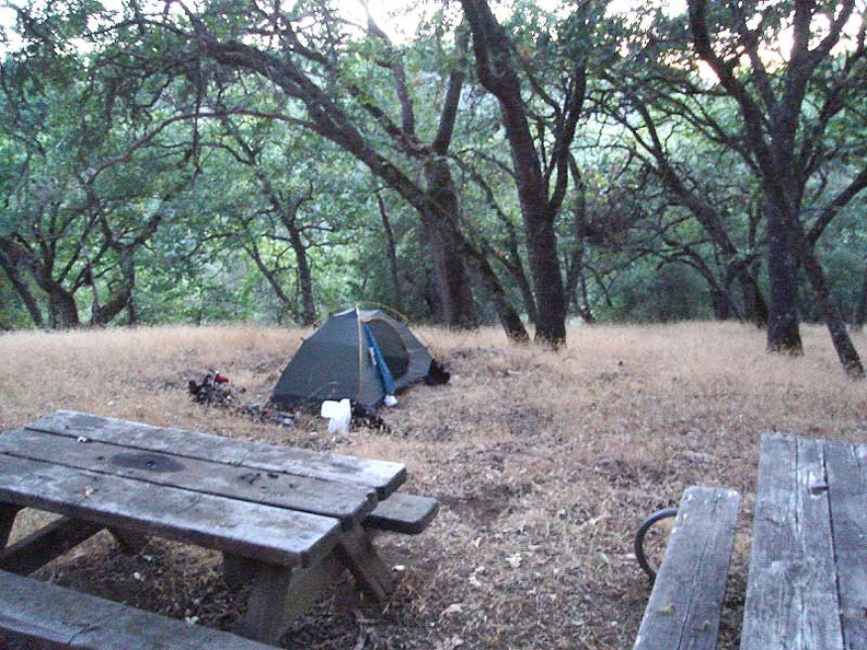 Tent is set up at the Yerba Buena campsite, home for the night.