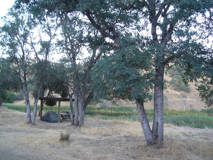 Back at my Mississippi Lake campsite under the ramada and old oak trees for the evening.