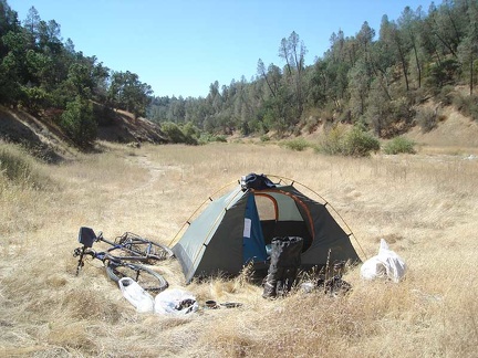 The tent in the canyon down by dry Coyote Creek.