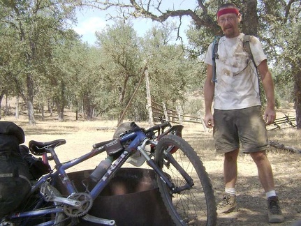 Taking a breather at the Orestimba Corral to assess our condition after crashing on the way down the hill from Will's Pond.