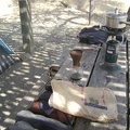 Making late-morning coffee at the picnic table at Mississippi Lake.