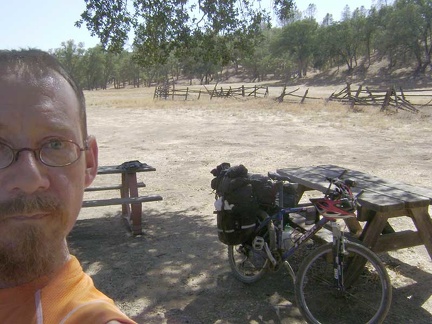 3/4 mile down the road, I stop at the old Orestimba Corral for a Clif-bar-and-water break at the semi-shady picnic tables.