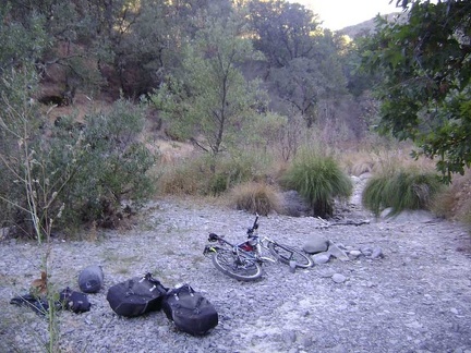 After choosing a location for the tent, I bring the bike the rest of the way down to China Hole.