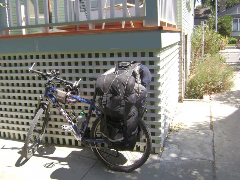 The 10-ton bike is ready to leave downtown San José to head for Henry Coe State Park.