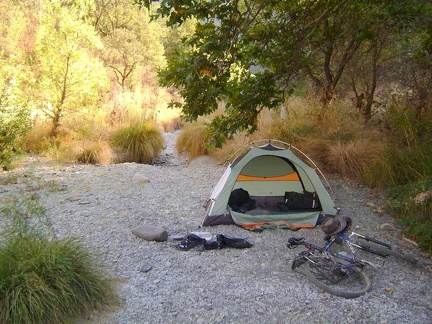 I set up camp on the flat gravelly spot next to the China Hole Trail crossing of the dry creek