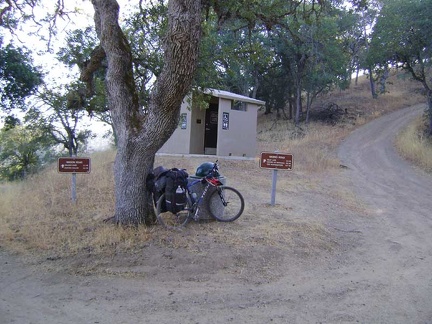 I pass a modern outhouse at the junction of Wagon Road and Wasno Road, near Wasno Pond