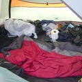 I pack up the disorganized mess that my tent has become after living here for three nights