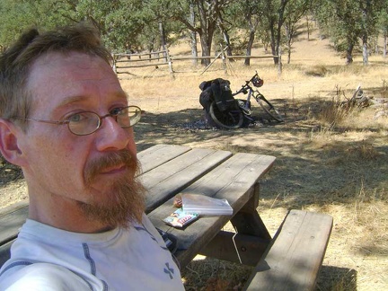 I'm happy when I reach the picnic tables of Orestimba Corral, which has become a designated break stop for me