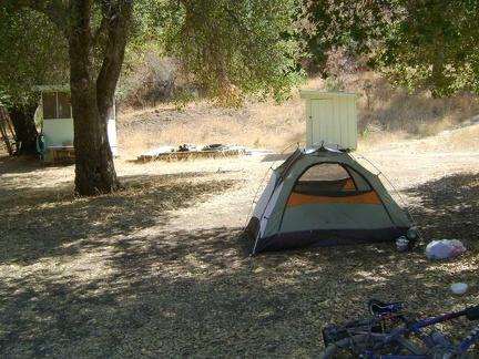 I set up the tent and get to the business of taking a cold spring-water shower in the shower shed