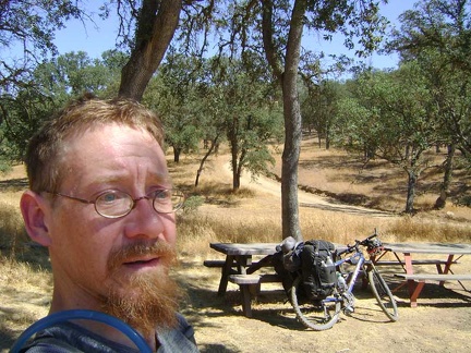 After a mile, I reach the old Orestimba Corral and stop at the picnic table for a Clif-bar-and-water break