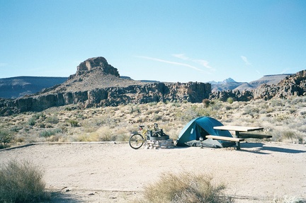 Bright sun warms up this cold November morning at Hole-in-the-Wall Campground, Mojave National Preserve