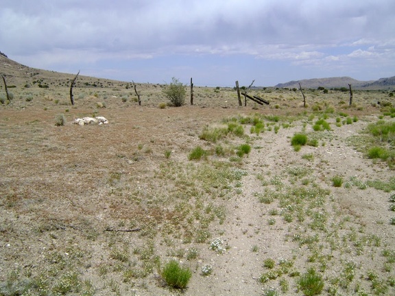 This old segment of the Mojave Road abruptly ends when it reaches a fence and turns 90 degrees to the right