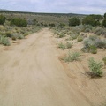 I ride down into Watson Wash on the short segment of the old Mojave Road near the Bert Smith Rock House