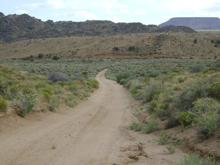 New York Mountain Road dips down into Watson Wash at around 4800 feet elevation