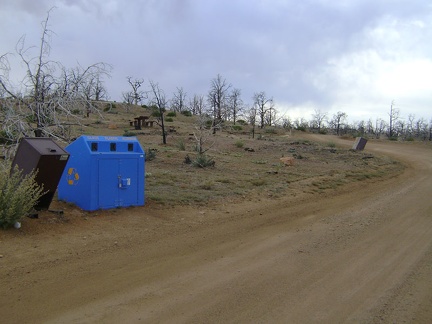 This recycling bin at Mid Hills campground takes on an incredible intense blue colour in its stark surroundings