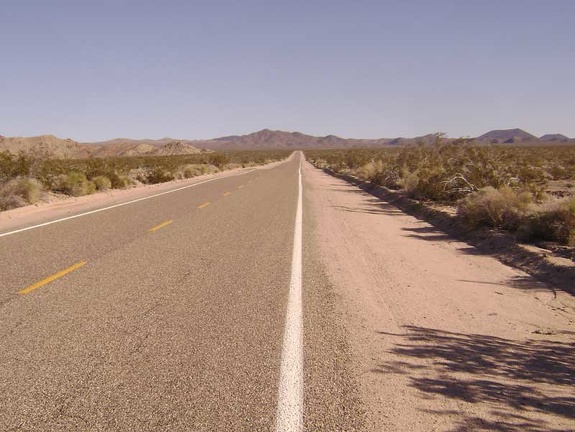 The first ten miles of Kelbaker Road into Mojave National Preserve out of Baker looks flat, but it actually climbs 1000 feet