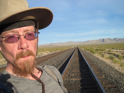 I cross the train tracks at Nipton for a short sunset hike (four miles round-trip) and enter Mojave National Preserve again