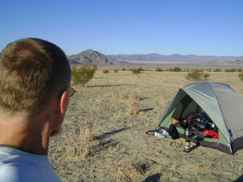 Enjoying the views down to Cowhole Moutain and Soda Lake, I ponder camping another night here at Devil's Playground