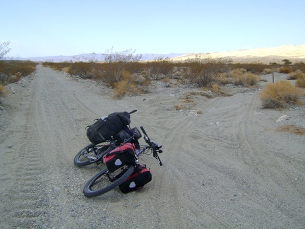 Off the Kelso Dunes power-line road, I notice vehicle tracks going past a Wilderness boundary marker