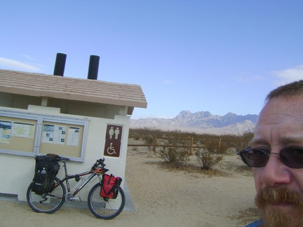 I cut over from the power-line road to Kelso Dunes Road and make a stop at the washroom near the dunes trail