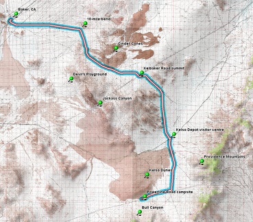 Bicycle route from Kelso Dunes area to Baker via Kelbaker Road