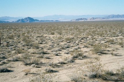 View northwest across the desert toward Soda Lake from Kelbaker Hills