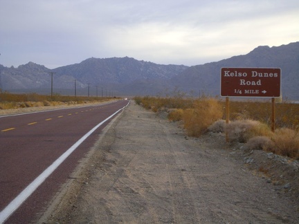 My 8-mile climb up Kelbaker Road ends when I reach Kelso Dunes Road, at about 2800 feet elevation, and turn right
