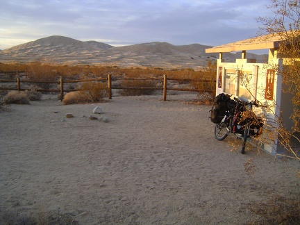 I make a quick stop at the Kelso Dunes outhouse at the base of the official hiking "trail" up the dunes