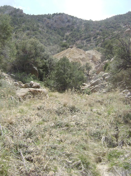 I get my first view of the old mine site at the bottom of New York Mountain