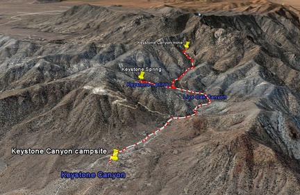 Keystone Canyon hike as viewed in Google Earth