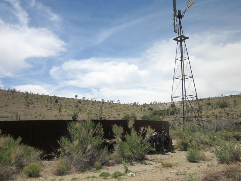 As I approach the former settlement of Barnwell, Mojave National Preserve, I pass an old windmill and water tank