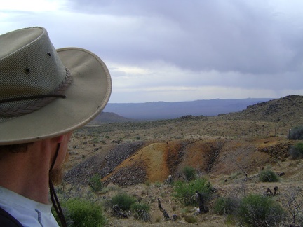 A final glance at the orange tailings pile near Columbia Mine, Macedonia Canyon