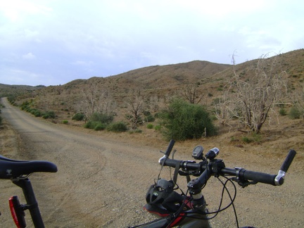 A quick 270-degree turn of the bike and I'm on Wild Horse Canyon Road again and on my way back to Mid Hills campground