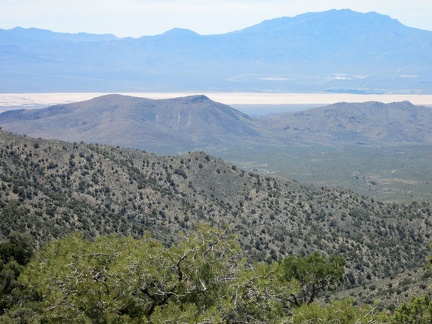 From this McCullough Mountains saddle, I can still see across the Lucy Gray Mountains to Ivanpah Dry lake and Clark Mountain