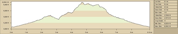 Elevation profile of McCullough Mountains hiking route from Pine Spring area