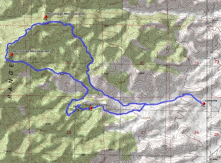McCullough Mountains hike route from Pine Spring area