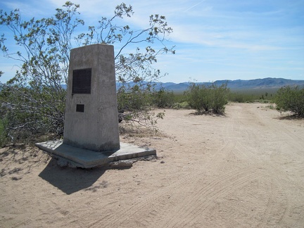 I take my break at the E Clampus Vitus Mojave Road marker at the junction of Cedar Canyon Road and Kelso-Cima Road