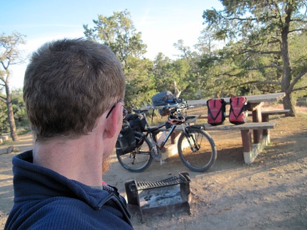 I ride almost 3/4 mile to the far end of Mid Hills campground to see if my prized site 21 is taken or surrounded by undesirables