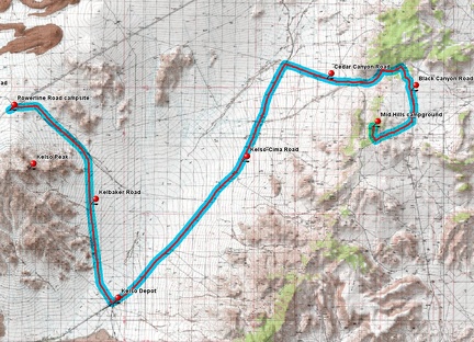 Kelso Peak area to Mid Hills campground, Mojave National Preserve, bicycle route 