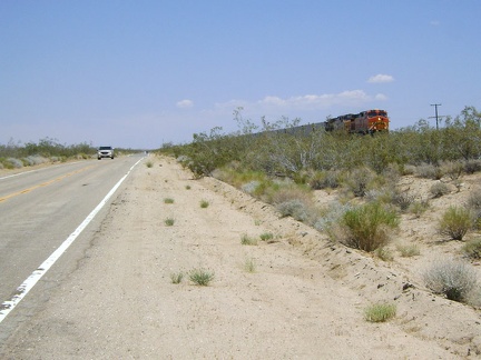 The break helps a lot, and I get back on Kelso-Cima Road for the last few miles to Cedar Canyon Road and watch a train pass by