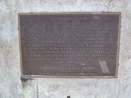 Information plaque on Mojave Road marker at junction of Cedar Canyon Road and Kelso-Cima Road