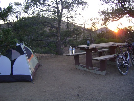 Mid Hills campground sunset; I set up my burner on the picnic table and get ready to boil water for tonight's meal