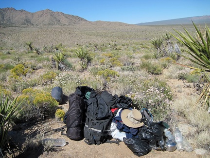 The job is almost done: tent disassembled, my supplies hop into my saddlebags one item at a time