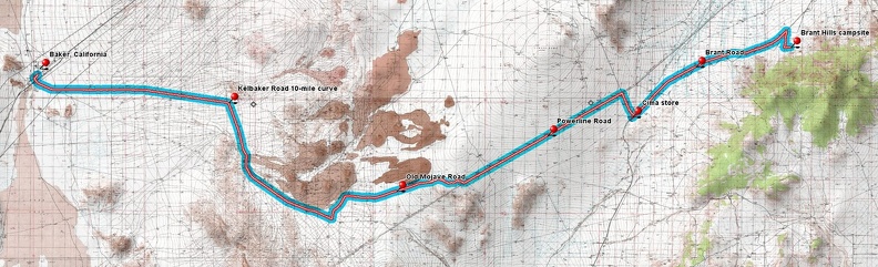 Bicycle route from Brant Hills to Baker via old Mojave Road, Mojave National Preserve