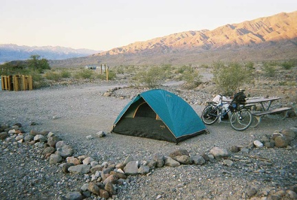  The tent is now set up at Emigrant Campground and the ten-ton bike relieved of its load