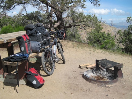 The 10-ton bike is ready to leave Mid Hills campground for Nipton