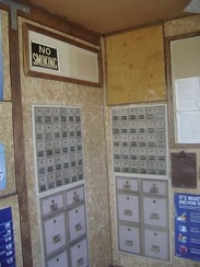 Postal boxes inside the old post office at Cima, California, Mojave National Preserve