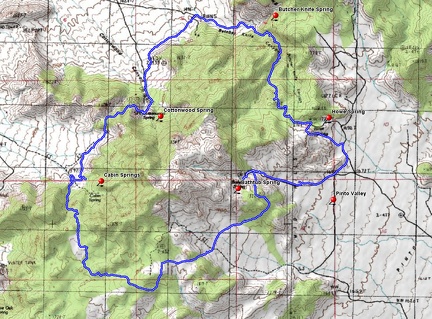 Five-springs hike in the northern Mid Hills/New York Mountains: route